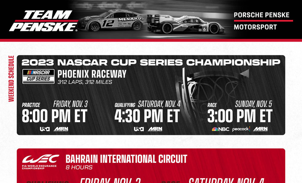 Tune in: Phoenix Championship (NASCAR), Bahrain (WEC)