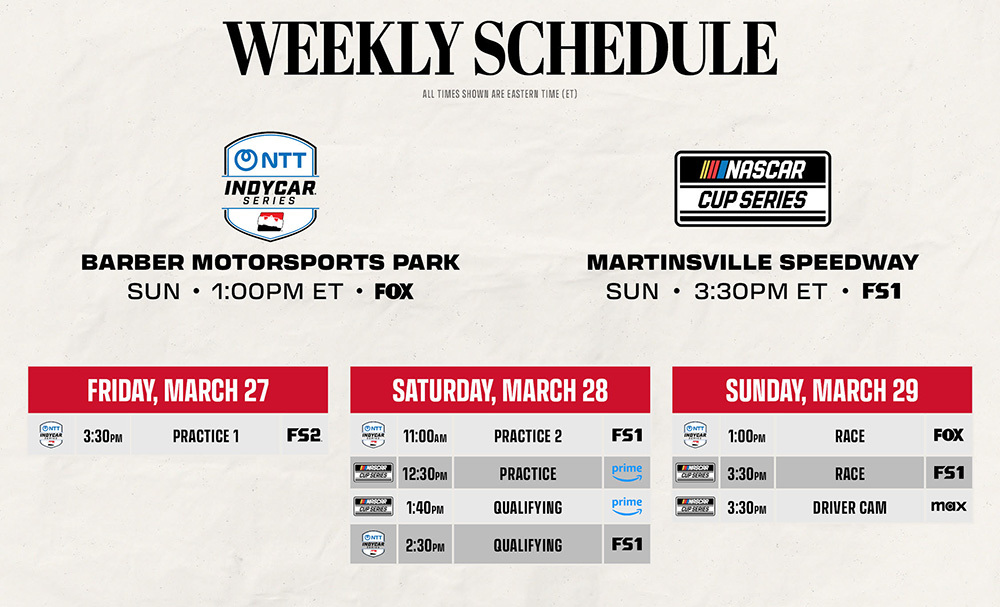 Tune In: Barber INDYCAR and Martinsville NASCAR